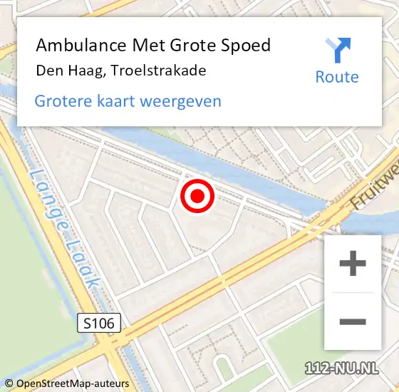 Locatie op kaart van de 112 melding: Ambulance Met Grote Spoed Naar Den Haag, Troelstrakade op 20 oktober 2022 23:50
