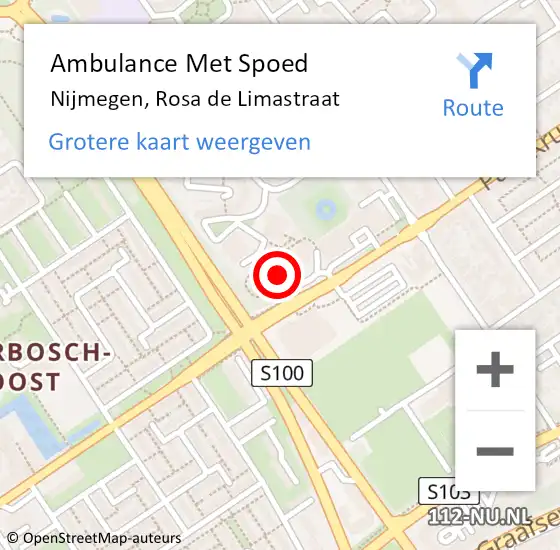 Locatie op kaart van de 112 melding: Ambulance Met Spoed Naar Nijmegen, Rosa de Limastraat op 21 oktober 2022 04:24