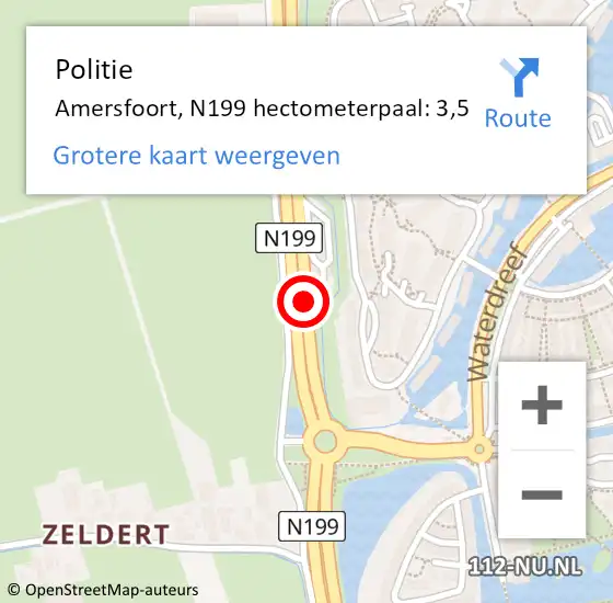 Locatie op kaart van de 112 melding: Politie Amersfoort, N199 hectometerpaal: 3,5 op 21 oktober 2022 07:30