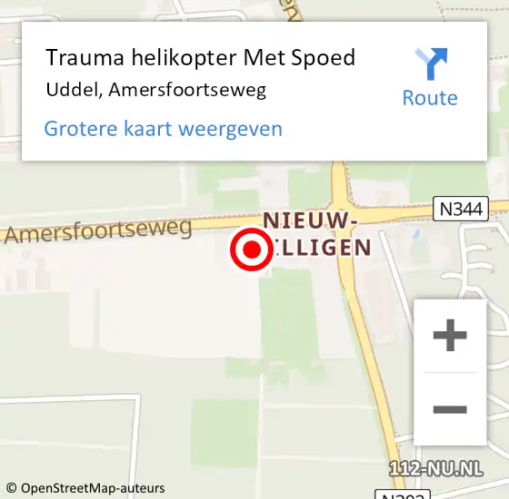 Locatie op kaart van de 112 melding: Trauma helikopter Met Spoed Naar Uddel, Amersfoortseweg op 21 oktober 2022 08:31