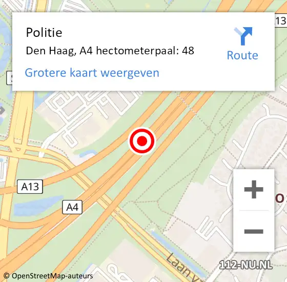 Locatie op kaart van de 112 melding: Politie Den Haag, A4 hectometerpaal: 48 op 21 oktober 2022 09:49