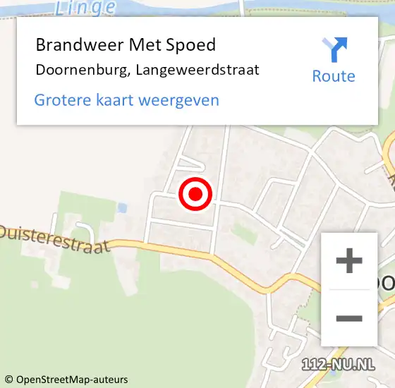 Locatie op kaart van de 112 melding: Brandweer Met Spoed Naar Doornenburg, Langeweerdstraat op 21 oktober 2022 10:28
