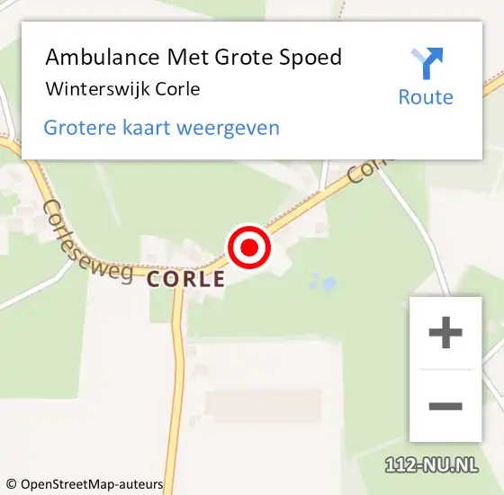 Locatie op kaart van de 112 melding: Ambulance Met Grote Spoed Naar Winterswijk Corle op 21 oktober 2022 10:42