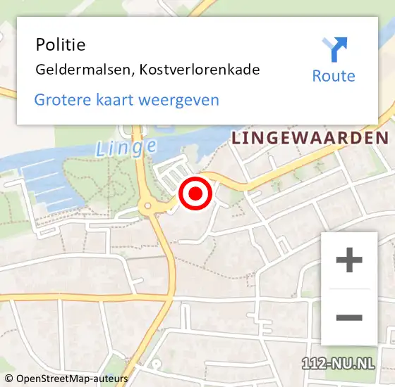 Locatie op kaart van de 112 melding: Politie Geldermalsen, Kostverlorenkade op 21 oktober 2022 11:28