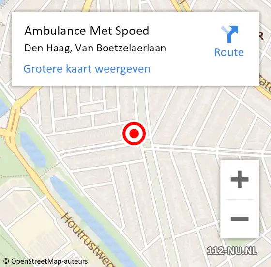 Locatie op kaart van de 112 melding: Ambulance Met Spoed Naar Den Haag, Van Boetzelaerlaan op 21 oktober 2022 12:41
