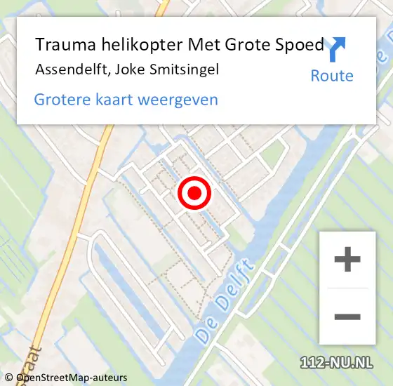 Locatie op kaart van de 112 melding: Trauma helikopter Met Grote Spoed Naar Assendelft, Joke Smitsingel op 21 oktober 2022 13:20
