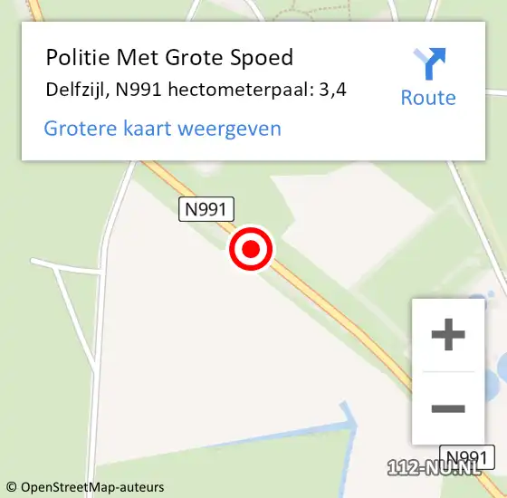 Locatie op kaart van de 112 melding: Politie Met Grote Spoed Naar Delfzijl, N991 hectometerpaal: 3,4 op 21 oktober 2022 13:38