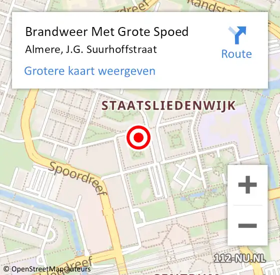 Locatie op kaart van de 112 melding: Brandweer Met Grote Spoed Naar Almere, J.G. Suurhoffstraat op 21 oktober 2022 14:27