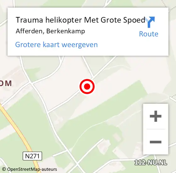 Locatie op kaart van de 112 melding: Trauma helikopter Met Grote Spoed Naar Afferden, Berkenkamp op 21 oktober 2022 14:47