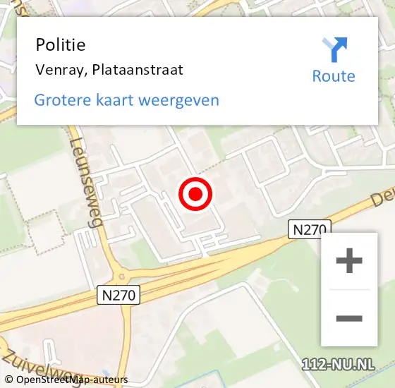 Locatie op kaart van de 112 melding: Politie Venray, Plataanstraat op 21 oktober 2022 15:35