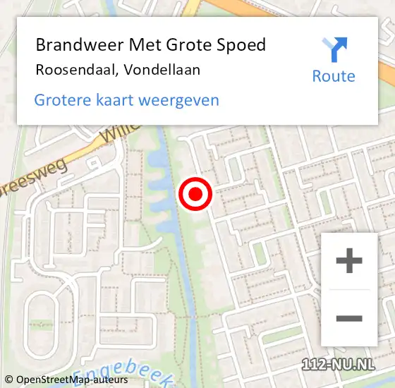Locatie op kaart van de 112 melding: Brandweer Met Grote Spoed Naar Roosendaal, Vondellaan op 21 oktober 2022 16:00