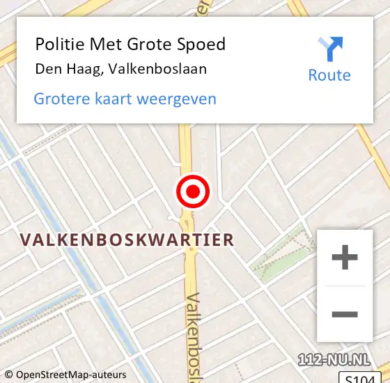 Locatie op kaart van de 112 melding: Politie Met Grote Spoed Naar Den Haag, Valkenboslaan op 21 oktober 2022 16:47