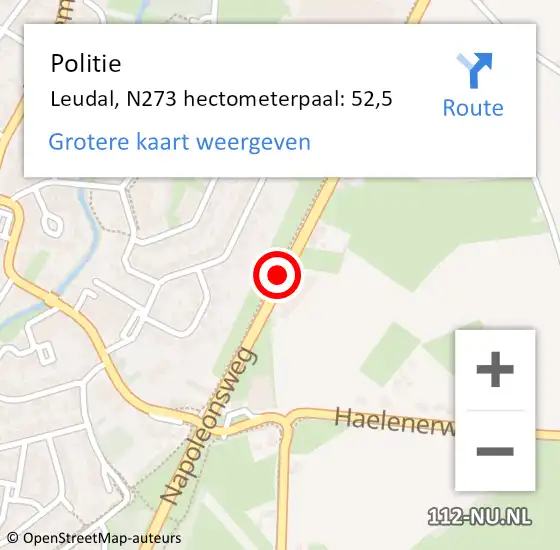 Locatie op kaart van de 112 melding: Politie Leudal, N273 hectometerpaal: 52,5 op 21 oktober 2022 17:25