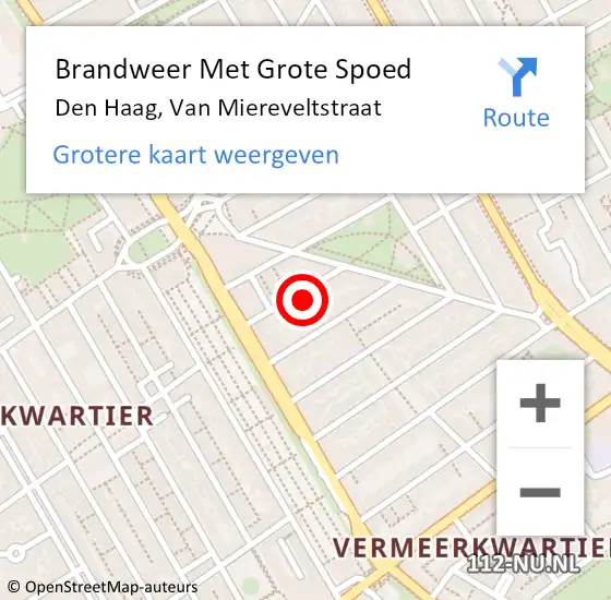 Locatie op kaart van de 112 melding: Brandweer Met Grote Spoed Naar Den Haag, Van Miereveltstraat op 21 oktober 2022 17:28