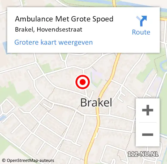 Locatie op kaart van de 112 melding: Ambulance Met Grote Spoed Naar Brakel, Hovendsestraat op 21 oktober 2022 18:00