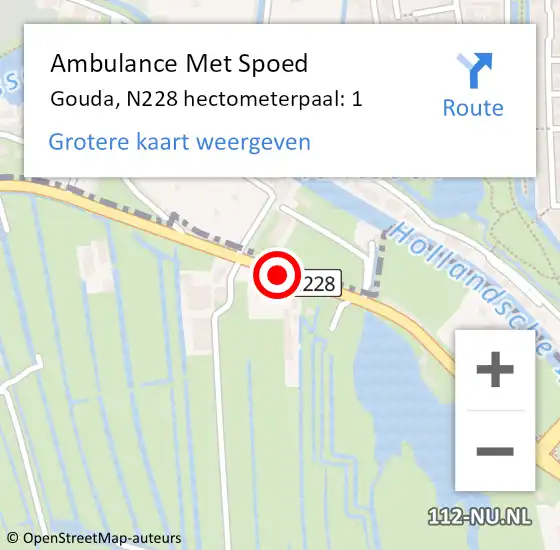Locatie op kaart van de 112 melding: Ambulance Met Spoed Naar Gouda, N228 hectometerpaal: 1 op 21 oktober 2022 18:56