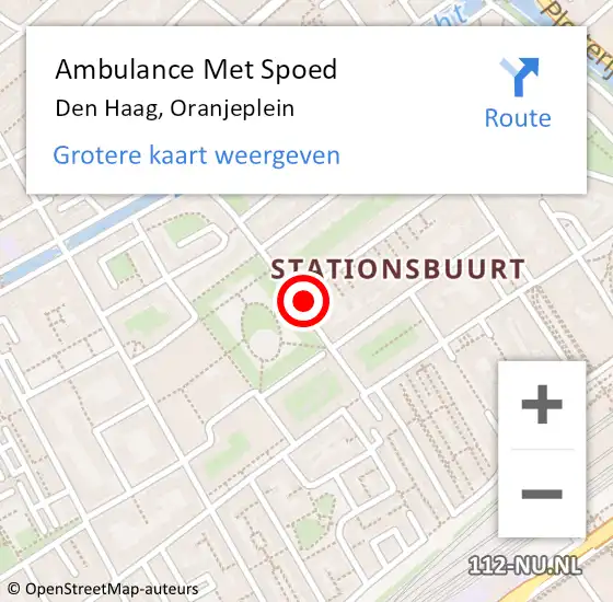 Locatie op kaart van de 112 melding: Ambulance Met Spoed Naar Den Haag, Oranjeplein op 21 oktober 2022 19:23