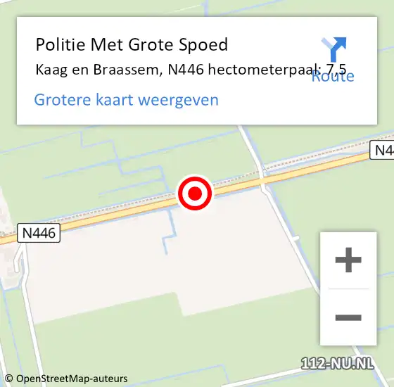 Locatie op kaart van de 112 melding: Politie Met Grote Spoed Naar Kaag en Braassem, N446 hectometerpaal: 7,5 op 21 oktober 2022 19:26