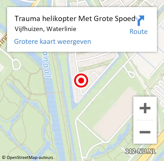 Locatie op kaart van de 112 melding: Trauma helikopter Met Grote Spoed Naar Vijfhuizen, Waterlinie op 21 oktober 2022 19:54