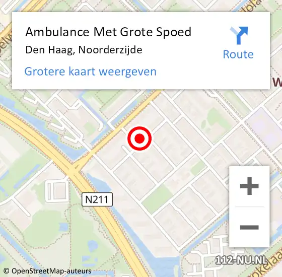 Locatie op kaart van de 112 melding: Ambulance Met Grote Spoed Naar Den Haag, Noorderzijde op 21 oktober 2022 21:22
