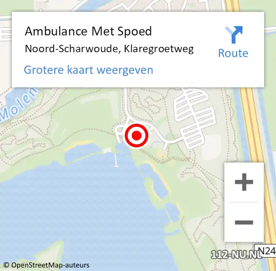 Locatie op kaart van de 112 melding: Ambulance Met Spoed Naar Noord-Scharwoude, Klaregroetweg op 21 oktober 2022 22:09
