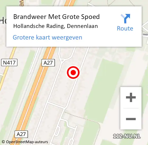 Locatie op kaart van de 112 melding: Brandweer Met Grote Spoed Naar Hollandsche Rading, Dennenlaan op 21 oktober 2022 22:43