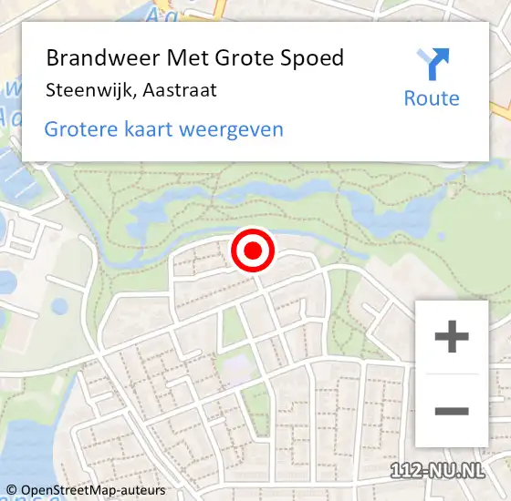 Locatie op kaart van de 112 melding: Brandweer Met Grote Spoed Naar Steenwijk, Aastraat op 21 oktober 2022 23:02