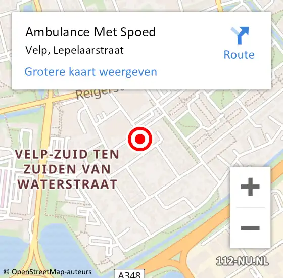 Locatie op kaart van de 112 melding: Ambulance Met Spoed Naar Velp, Lepelaarstraat op 21 oktober 2022 23:30