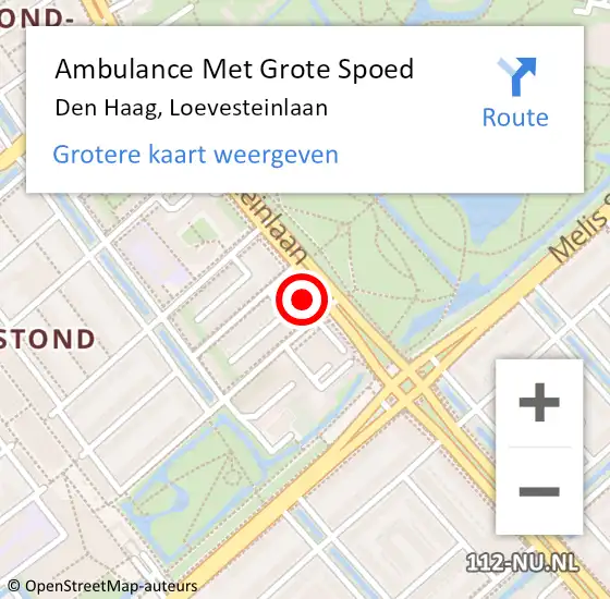 Locatie op kaart van de 112 melding: Ambulance Met Grote Spoed Naar Den Haag, Loevesteinlaan op 22 oktober 2022 00:33