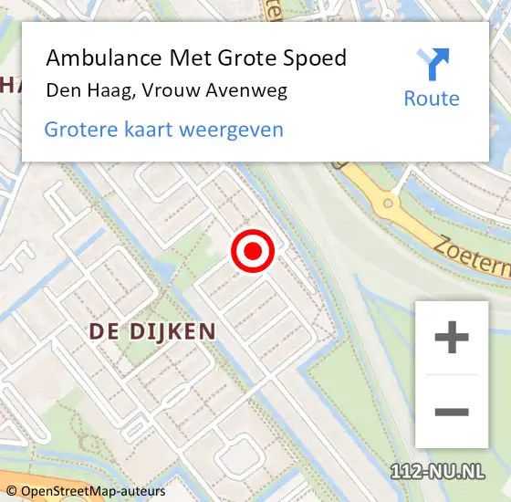 Locatie op kaart van de 112 melding: Ambulance Met Grote Spoed Naar Den Haag, Vrouw Avenweg op 22 oktober 2022 02:45