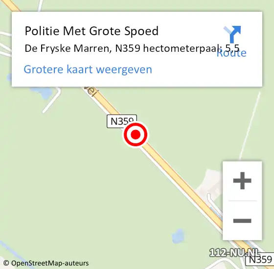 Locatie op kaart van de 112 melding: Politie Met Grote Spoed Naar De Fryske Marren, N359 hectometerpaal: 5,5 op 22 oktober 2022 03:30