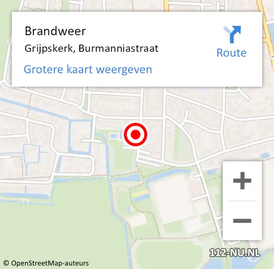 Locatie op kaart van de 112 melding: Brandweer Grijpskerk, Burmanniastraat op 22 oktober 2022 11:30