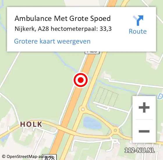 Locatie op kaart van de 112 melding: Ambulance Met Grote Spoed Naar Nijkerk, A28 hectometerpaal: 33,3 op 22 oktober 2022 13:26
