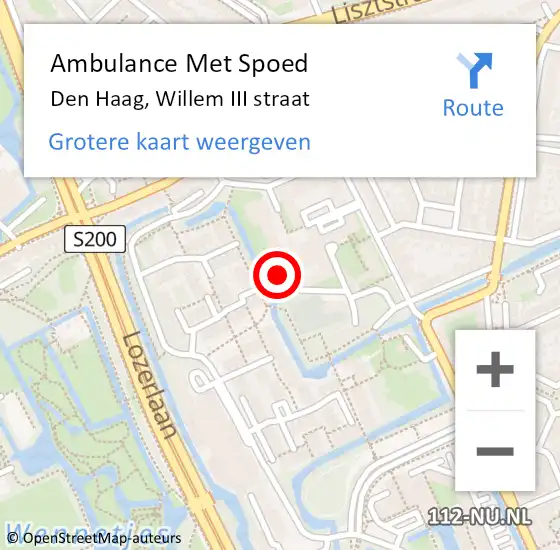 Locatie op kaart van de 112 melding: Ambulance Met Spoed Naar Den Haag, Willem III straat op 22 oktober 2022 13:38