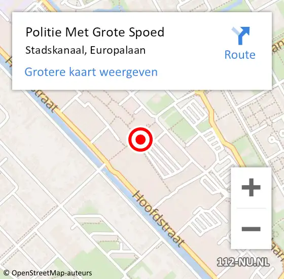Locatie op kaart van de 112 melding: Politie Met Grote Spoed Naar Stadskanaal, Europalaan op 22 oktober 2022 15:14