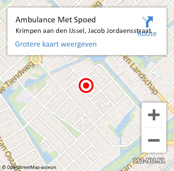 Locatie op kaart van de 112 melding: Ambulance Met Spoed Naar Krimpen aan den IJssel, Jacob Jordaensstraat op 22 oktober 2022 15:23
