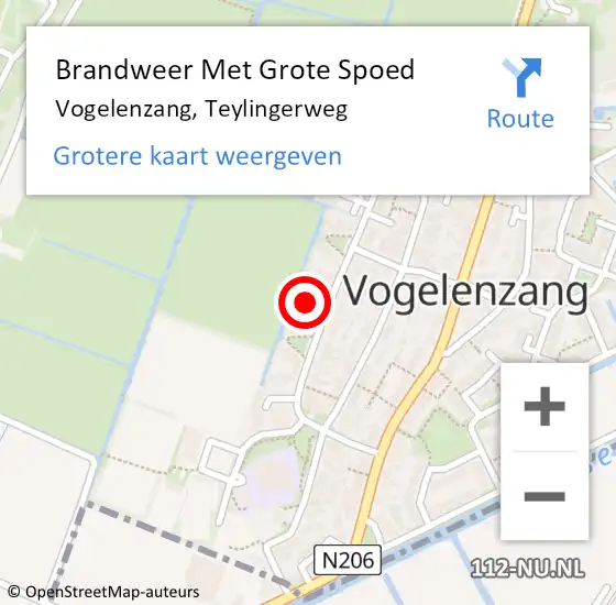 Locatie op kaart van de 112 melding: Brandweer Met Grote Spoed Naar Vogelenzang, Teylingerweg op 22 oktober 2022 16:29