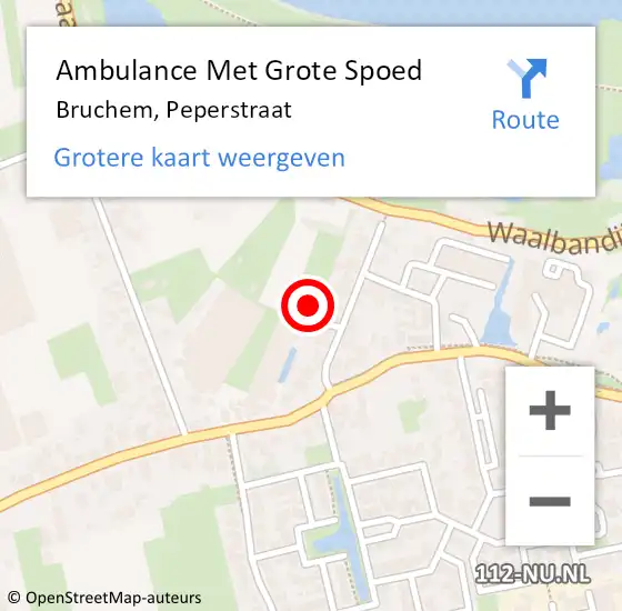 Locatie op kaart van de 112 melding: Ambulance Met Grote Spoed Naar Bruchem, Peperstraat op 22 oktober 2022 16:49