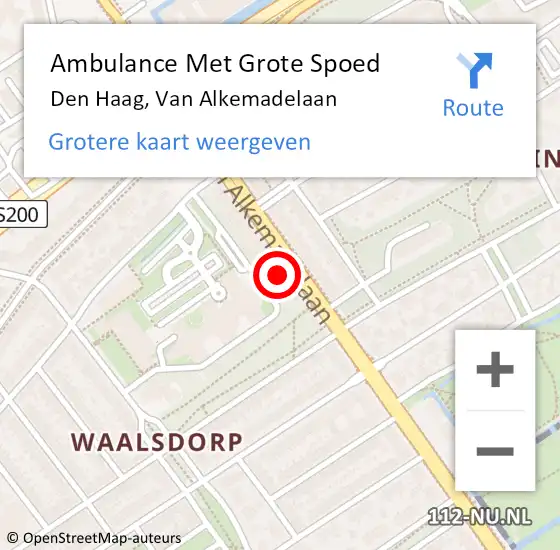 Locatie op kaart van de 112 melding: Ambulance Met Grote Spoed Naar Den Haag, Van Alkemadelaan op 22 oktober 2022 17:25