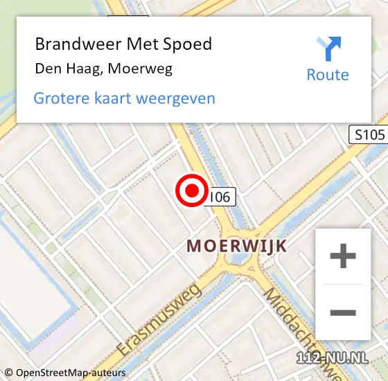 Locatie op kaart van de 112 melding: Brandweer Met Spoed Naar Den Haag, Moerweg op 22 oktober 2022 17:35