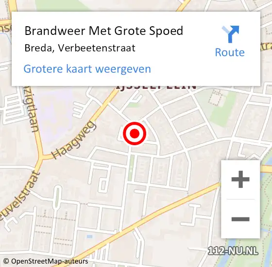 Locatie op kaart van de 112 melding: Brandweer Met Grote Spoed Naar Breda, Verbeetenstraat op 22 oktober 2022 18:03