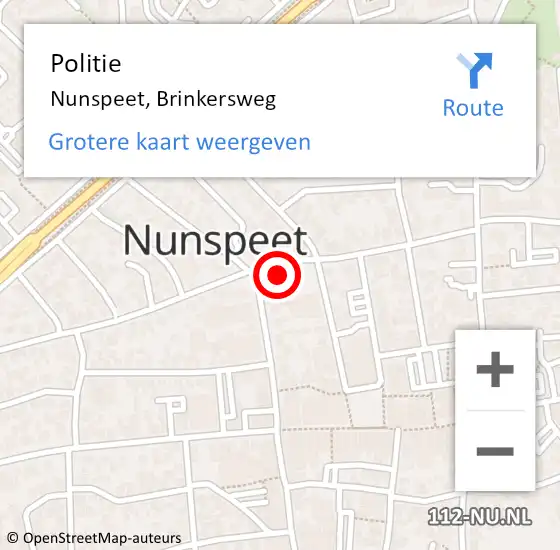 Locatie op kaart van de 112 melding: Politie Nunspeet, Brinkersweg op 22 oktober 2022 20:02