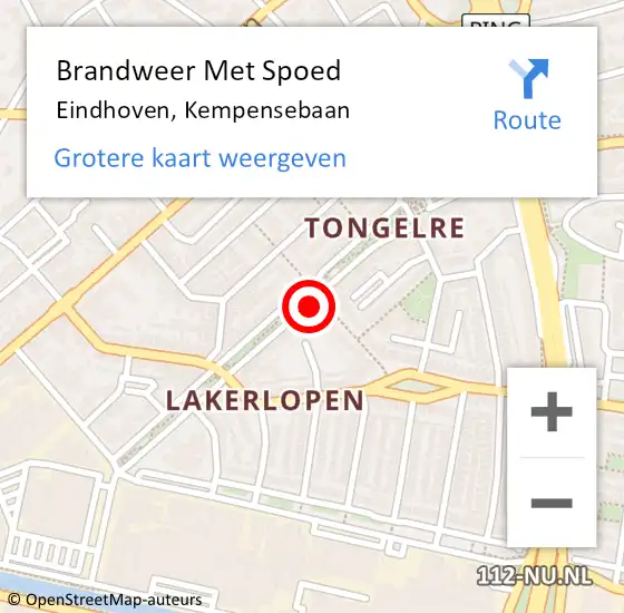 Locatie op kaart van de 112 melding: Brandweer Met Spoed Naar Eindhoven, Kempensebaan op 22 oktober 2022 21:53