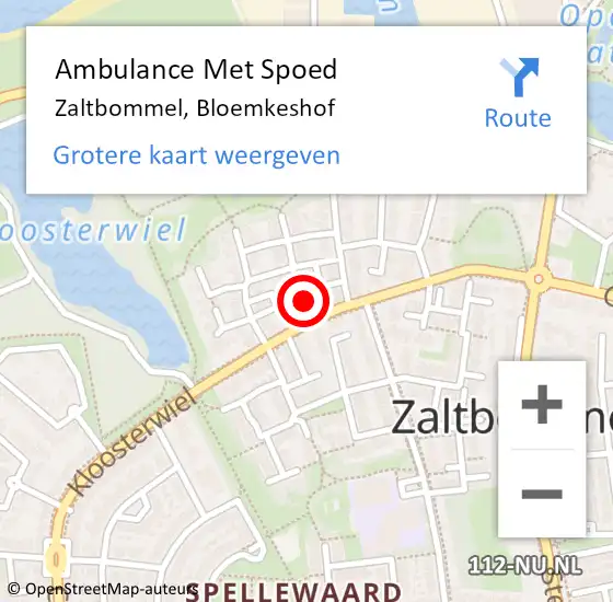 Locatie op kaart van de 112 melding: Ambulance Met Spoed Naar Zaltbommel, Bloemkeshof op 23 oktober 2022 01:02
