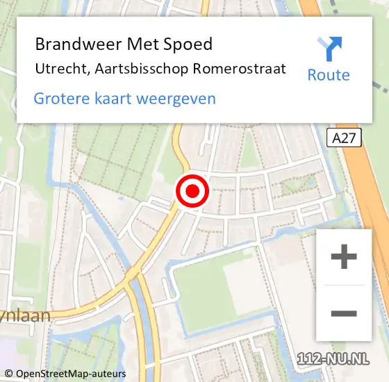 Locatie op kaart van de 112 melding: Brandweer Met Spoed Naar Utrecht, Aartsbisschop Romerostraat op 23 oktober 2022 03:43