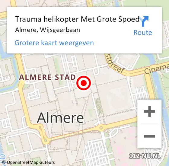 Locatie op kaart van de 112 melding: Trauma helikopter Met Grote Spoed Naar Almere, Wijsgeerbaan op 23 oktober 2022 04:54