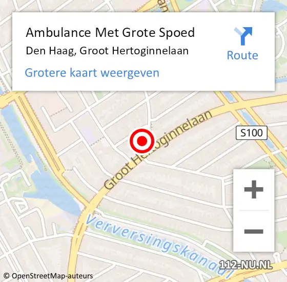 Locatie op kaart van de 112 melding: Ambulance Met Grote Spoed Naar Den Haag, Groot Hertoginnelaan op 23 oktober 2022 10:42