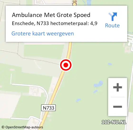 Locatie op kaart van de 112 melding: Ambulance Met Grote Spoed Naar Enschede, N733 hectometerpaal: 4,9 op 23 oktober 2022 11:09