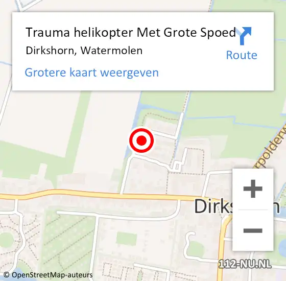 Locatie op kaart van de 112 melding: Trauma helikopter Met Grote Spoed Naar Dirkshorn, Watermolen op 23 oktober 2022 11:45