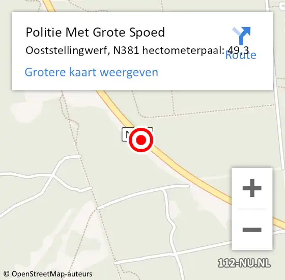 Locatie op kaart van de 112 melding: Politie Met Grote Spoed Naar Ooststellingwerf, N381 hectometerpaal: 49,3 op 23 oktober 2022 12:35